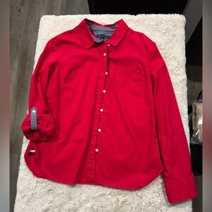 Tommy Hilfiger Bright Red Casual Button-Down Shirt